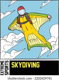 Skydiving Extreme Sports Color Vector Illustration