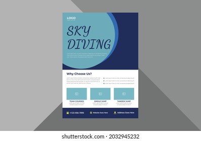 plantilla de diseño de volante para submarinismo. diseño de panfletos para el turismo de paracaídas. plantilla a4, diseño de folletos, portada, volante, afiche, listo para imprimir