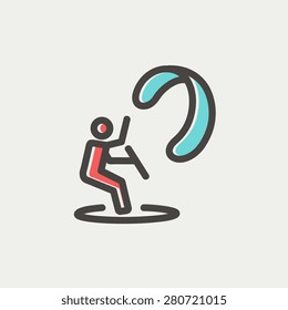 Skydiving icon thin line for web and mobile, modern minimalistic flat design. Vector icon with dark grey outline and offset colour on light grey background.