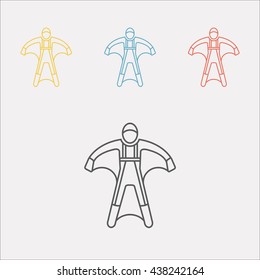 Skydiving icon. Wingsuit man flying. Parachuting sport. Vector illustration.