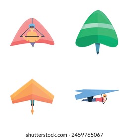 Skydiving icons set cartoon vector. Gliding man flying extreme sport. Air sport, active lifestyle