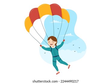 Skydiving Illustration with Kids Skydivers use Parachute and Sky Jump for Outdoor Activities in Flat Extreme Sport Cartoon Hand Drawn Templates