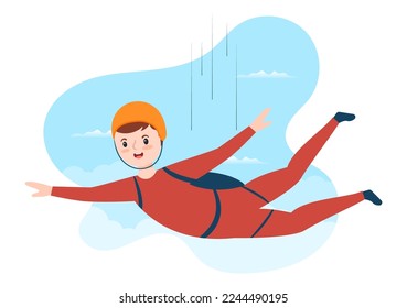 Skydiving Illustration mit Skydivers nutzen Parachute und Sky Jump für Outdoor-Aktivitäten in flachen Extreme Sport Cartoon handgezeichnete Vorlagen