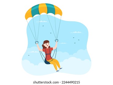 Skydiving Illustration with Skydivers use Parachute and Sky Jump for Outdoor Activities in Flat Extreme Sport Cartoon Hand Drawn Templates