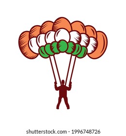 skydiving with indian flag cartoon