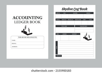 skydiving logbook kdp interior template. Easily plan out of your weekly meals. Simple Clear Vector illustration design. Blank white notebook page isolated.
