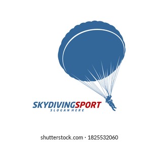 Plantilla vectorial de diseño de logotipo de Skydiving, ilustración de diseño de paracaidismo