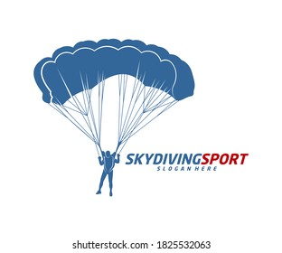 Skydiving logo design vector template, Parachuting design illustration