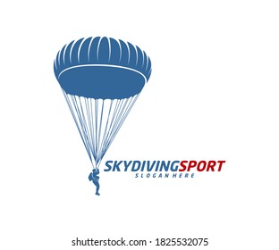 Plantilla vectorial de diseño de logotipo de Skydiving, ilustración de diseño de paracaidismo