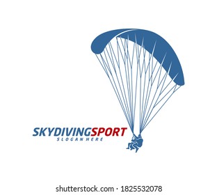 Plantilla vectorial de diseño de logotipo de Skydiving, ilustración de diseño de paracaidismo