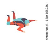Skydiving man falling through the air with parachute, extreme sport, leisure activity concept vector Illustration on a white background