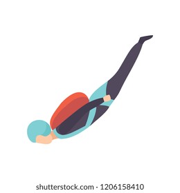 Skydiving man falling through the air with parachute, skydiving, parachuting extreme sport vector Illustration on a white background