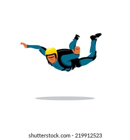 Skydiving man. Parachuting sport. Fun Parachute jumping concept. Active hobby sign. Branding Identity Corporate vector logo design template Isolated on a white background