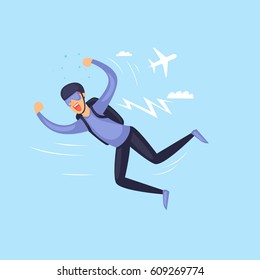 Skydiving Man. Parachuting Sport. Isolated. Extreme Sport. Flat Design Vector Illustrations.