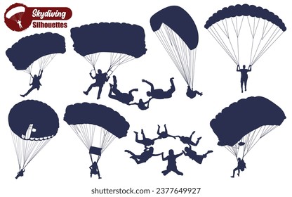 Skydiving or Paragliding Silhouettes Vector