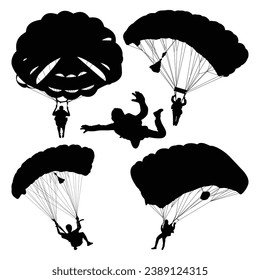 Skydiving or Paragliding Silhouettes Vector