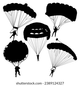 Skydiving or Paragliding Silhouettes Vector