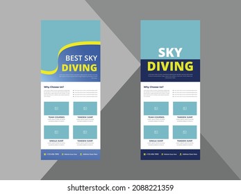 skydiving roll up banner design template. parachuter skydiving tourism poster leaflet design. cover, roll up banner, poster, print-ready