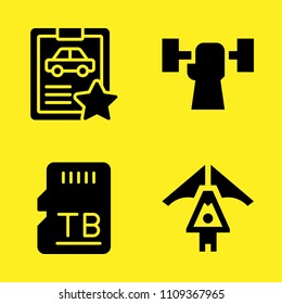skydiving, sd card, car repair and weightlifting vector icon set. Sample icons set for web and graphic design