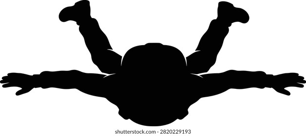 Skydiving silhouette, freefall adventure concept.
