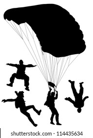 Skydiving Silhouette on white background