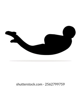 Skydiving silhouette with a white backdrop, depicting a person in free fall. Vector graphic, isolated figure.






