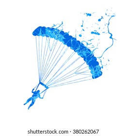 Skydiving. Splash paint parachutist