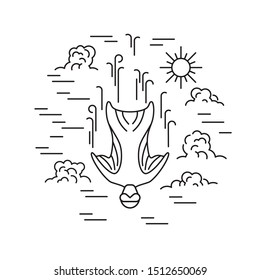 Skydiving sport circle banner in linear style. Extreme sportsmen in skydiving wing suit. Vector illustration.
