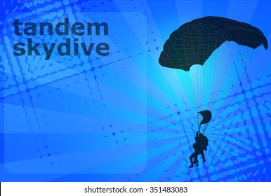 skydiving tandem silhouette on the abstract background