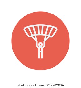 Skydiving thin line icon for web and mobile minimalistic flat design. Vector white icon inside the red circle.