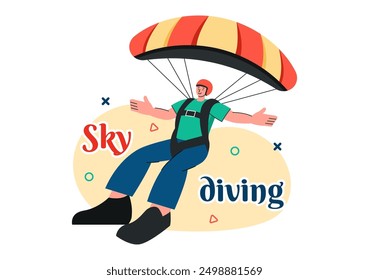 Skydiving Vector Illustration with Skydivers Use Parachutes and Sky Jumping for Outdoor Activities in a Flat Extreme Sport Style Cartoon Background