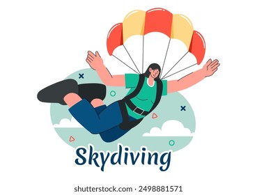 Skydiving Vector Illustration with Skydivers Use Parachutes and Sky Jumping for Outdoor Activities in a Flat Extreme Sport Style Cartoon Background