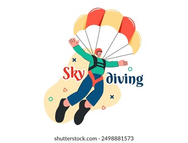 Skydiving Vector Illustration with Skydivers Use Parachutes and Sky Jumping for Outdoor Activities in a Flat Extreme Sport Style Cartoon Background