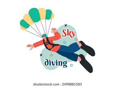 Skydiving Vector Illustration with Skydivers Use Parachutes and Sky Jumping for Outdoor Activities in a Flat Extreme Sport Style Cartoon Background