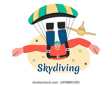 Skydiving Vector Illustration with Skydivers Use Parachutes and Sky Jumping for Outdoor Activities in a Flat Extreme Sport Style Cartoon Background