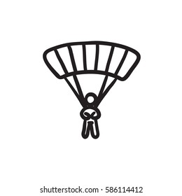 Icono de esbozo de vector de Skydiving aislado en el fondo. Icono de Skydiving dibujado a mano. Icono de skydiving sketch para infografía, sitio web o aplicación.