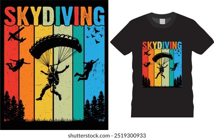 Skydiving,Retro vintage Skydiving Sunset Airplane Skydive Parachute Jump T-Shirt Design. Skydiving Lovers best t- shirts deasing ready for benner,poster,pod any print,item