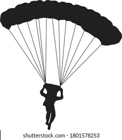 skydrving tandem, parachute extream sport, isolated silhouettes icon symbol. 