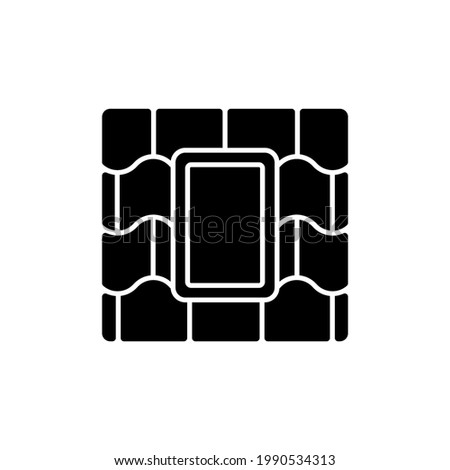 Skylight windows black glyph icon. Outward opening, fixed window set into roofline. Venting skylight. Installing into house ceiling. Silhouette symbol on white space. Vector isolated illustration