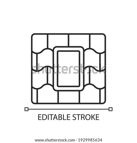 Skylight windows linear icon. Outward opening, fixed window set into roofline. Venting skylight. Thin line customizable illustration. Contour symbol. Vector isolated outline drawing. Editable stroke
