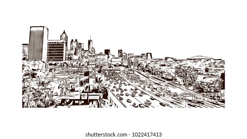 Skyline of Atlanta City in Georgia, USA. Hand drawn sketch illustration in vector.