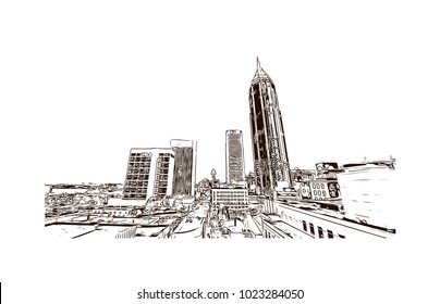 Skyline of Atlanta City in Georgia, USA. Hand drawn sketch illustration in vector.