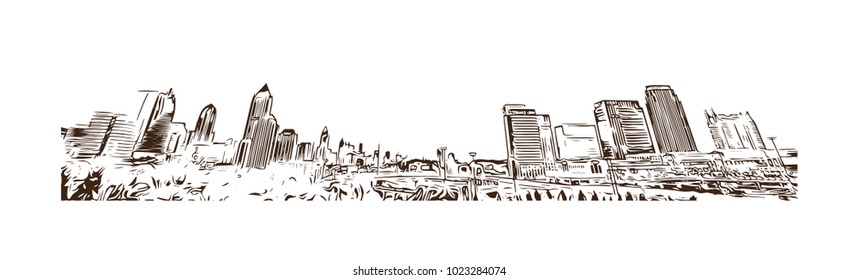 Skyline of Atlanta City in Georgia, USA. Hand drawn sketch illustration in vector.