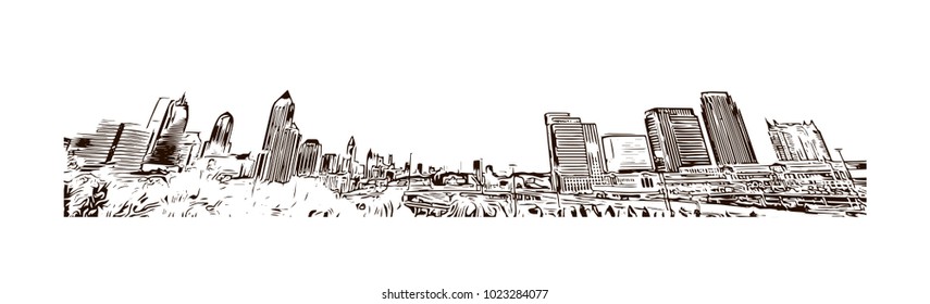 Skyline of Atlanta City in Georgia, USA. Hand drawn sketch illustration in vector.
