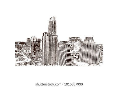 Skyline of Austin, Texas, USA. Hand drawn sketch illustration in vector.