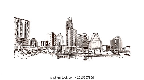 Skyline of Austin, Texas, USA. Hand drawn sketch illustration in vector.