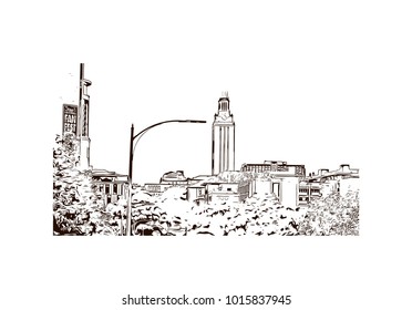 Skyline of Austin, Texas, USA. Hand drawn sketch illustration in vector.