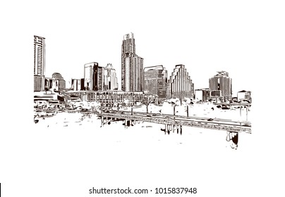 Skyline of Austin, Texas, USA. Hand drawn sketch illustration in vector.