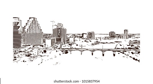 Skyline of Austin, Texas, USA. Hand drawn sketch illustration in vector.