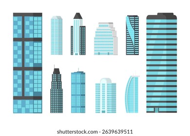 Skyline background of modern big city urban tower architecture flat home commercial residential estate office downtown infrastructure isolated district environment vector concept

